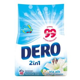 Detergent automat Dero 2 in 1 Iris alb si flori de romanita, 4kg, 40 spalari