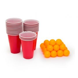 Set Joc de Băut Beer Pong eMazing, 24 Mingi și 24 Pahare, Material Plastic Reutilizabil, Ușor de Transportat, Culoare Roșie