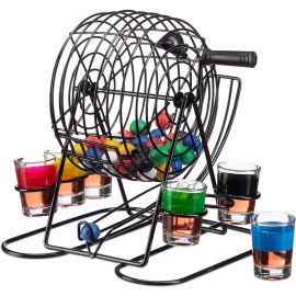 Bingo eMazing, Loterie într-un format compact, joc cu pahare de shot din sticlă, dimensiuni 20 x 20 x 19 cm, include 48 de Bile, culoare neagră