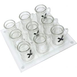 Tablă de Joc X și O eMazing, cu Mini Halbe din Sticlă, 25 x 25 cm, Ideală pentru Petreceri, Decor, Transparent