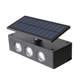 Spot exterior dublu LED cu incarcare solara eMazing, orientare reglabila, selectie tonuri de iluminare, ideal pentru fatade, trepte, curte sau balcon, dimensiuni 16x6.5 cm, 6 becuri LED, carcasa ABS, acumulator 3.7V 1200mAh, lumina policroma