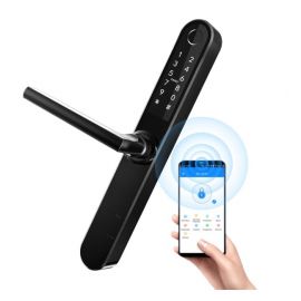 Yala inteligenta pentru usi termopan PVC deschidere cu amprenta, cod, card, telefon, Wi-Fi, Bluetooth, negru