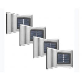Set aplica solara LED eMazing 4 bucati, ABS/Policarbonat, rezistenta la apa IP65, 6 LED-uri, pentru perete, trepte, borduri, terasa, 1.2V, 600mah, 10 x 6.5 cm, lumina multicolora, gri