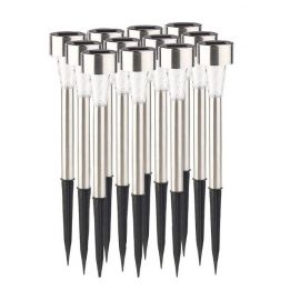 Lampa solara LED de exterior pentru gradina  eMazing, dispersor normal, 0.06W, Inox, 29 cm, 12 buc