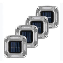 Lampa solara LED pentru gradina eMazing, 8 LED-uri, prindere de perete sau impamantare, IP65, forma patrat, material ABS si Policarbonat, 9 x 9 cm, baterie 1.2V, 600 mah, alb cald, set 4 buc