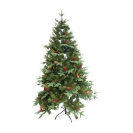 Brad Artificial e-Mazing, Decorat cu Conuri Pin, Merisoare si Suport Metalic, 1172 Ramuri/varfuri, Inaltime 210 cm, Diametru 137 cm