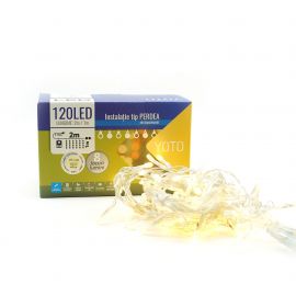 Perdea luminoasa Craciun eMazing, tip perdea, 2 m x 1 m, 120 Led – uri, prelungitor 1.5 m, 8 jocuri de lumini, interconectabile, fir transparent, interior / exterior, alb cald