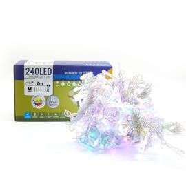 Instalatie  Craciun eMazing, tip perdea, 2 M X 2 M, 240 led-uri, prelungitor 1.5 M, 8 jocuri de lumini, interconectabila, fir transparent, interior/exterior, multicolor
