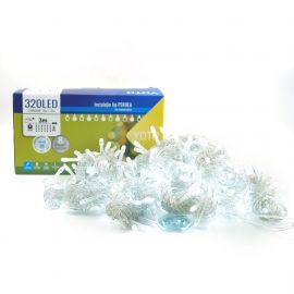 Instalatie Craciun eMazing, tip perdea, 3 m X 3 m, 320 LED-uri, prelungitor 1.5 m, 8 jocuri de lumini, interconectabile, fir transparent, interior/exterior, Alb rece