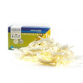 Instalatie Craciun eMazing, tip perdea, 3 m X 3 m, 320 LED-uri, prelungitor 1.5 m, 8 jocuri de lumini, interconectabil, fir transparent, interior/exterior, alb cald