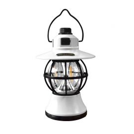 Lampa de camping retro eMazing portabila, Felinar Vintage LED ABS, Acumulator inclus 1200 mAh, reincarcabila, 20 cm inaltime, 3 moduri de iluminare, intensitate reglabila, Alb