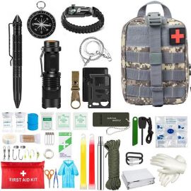 Kit multifunctional de supravietuire eMazing, incluzand 42 de instrumente profesionale si echipament de prim-ajutor ideal pentru activitati in aer liber precum drumetii si camping