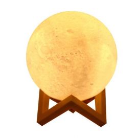 Lampa de veghe luna 3D Moon Light eMazing cu diametru de 20 cm, lumina LED alb cald, alimentare baterii si suport din plastic