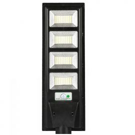 Lampa solara stradala eMazing, cu telecomanda, senzor de miscare si lumina, suport prindere, 192 LED-uri, IP65, ABS, 8AH, 200W, temperatura culoare 6500K, 58.6x18.8x5 cm, autonomie 10-12 ore, negru