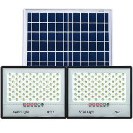 Set de 2 Proiectoare LED eMazing cu Panou Solar, Senzor de Mișcare, Telecomandă, Waterproof, 200 LED-uri Integrate, 200W, Dimensiuni: 22x20 cm, Grad de Protecție IP67, Design Modern, Culoare Neagră