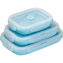 Pachet 3 caserole pliabile eMazing, din silicon, rezistenta la temperaturi ridicate, usor de depozitat si curatat, 350/500/800 ml, utilizare in cuptorul cu microunde, albastra