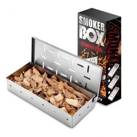Cutie de afumator pentru gratar eMazing, Inox, 9.6x4.4x22.2 cm, Argintiu