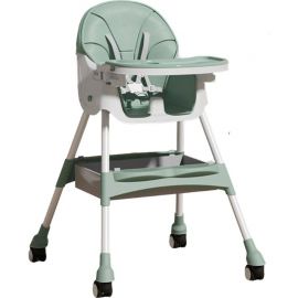 Scaun de masa pentru bebelusi si copii eMazing, verde cu roti, telescopic, pliabil, masuta reglabila, suport picioare